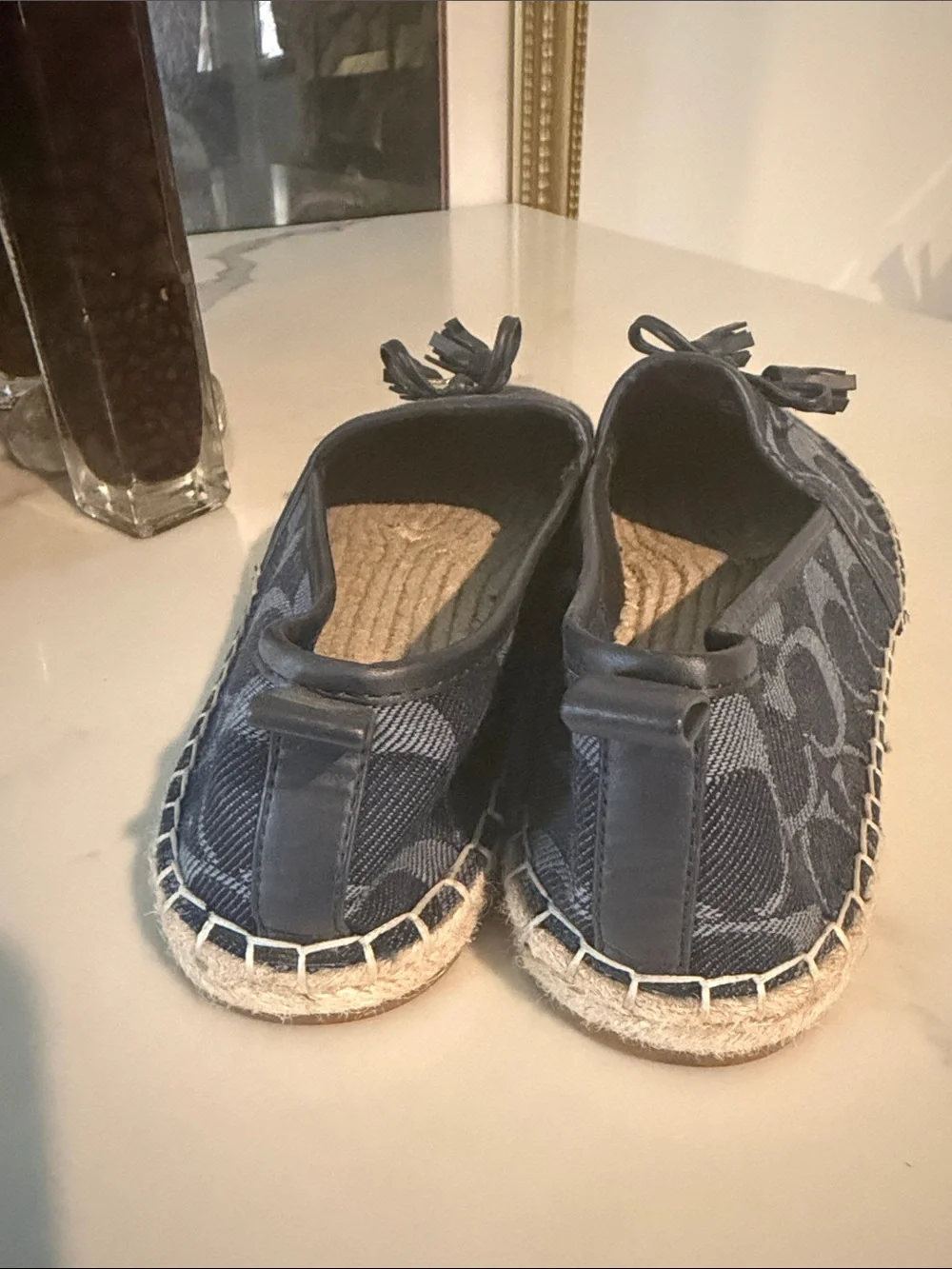 Coach Navy Signature Canvas Tassel Espadrille Moccasins fits Like 7 1/2